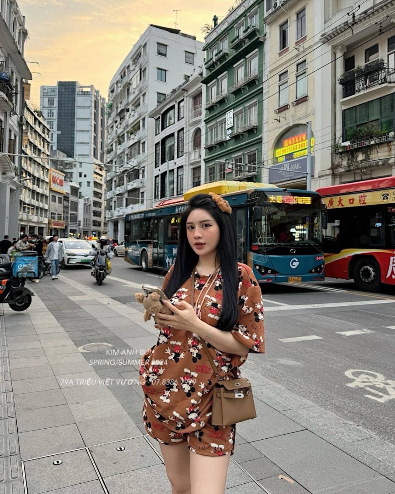 Bộ Cộc Nâu Be Trần Mickey
