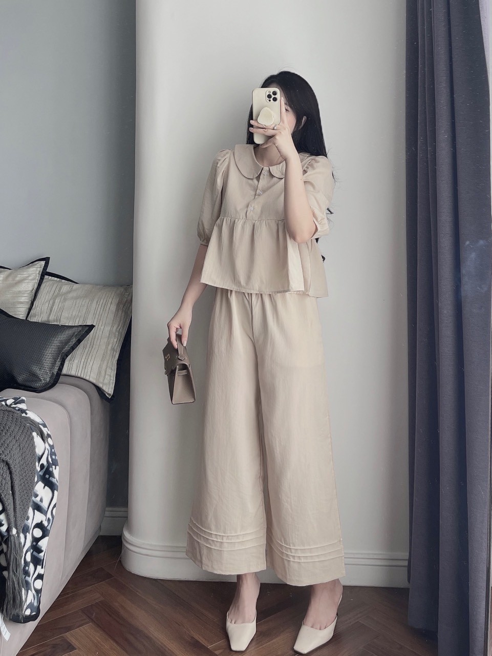 Bộ Be Quấn Suông Áo Cổ Bèo