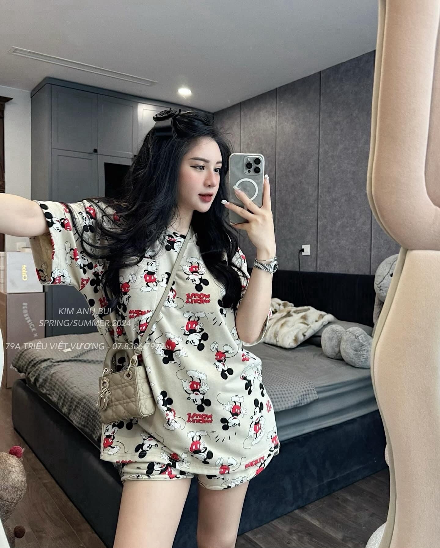 Bộ Cộc Nâu Be Trần Mickey