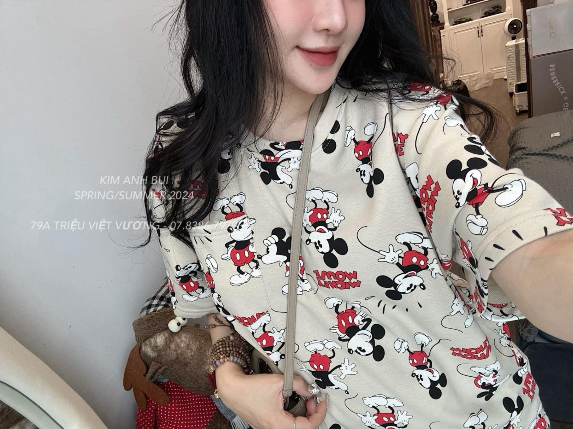 Bộ Cộc Nâu Be Trần Mickey
