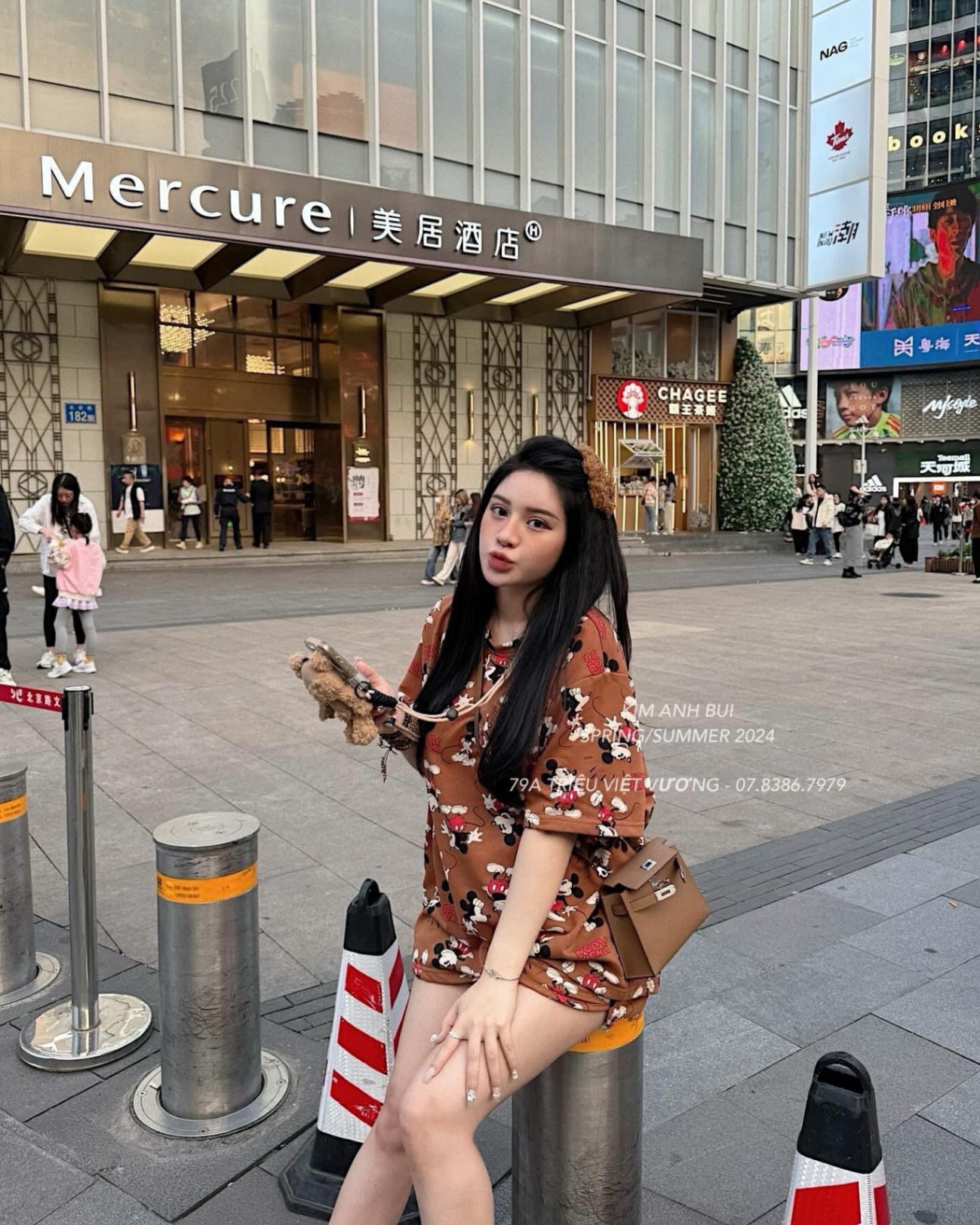 Bộ Cộc Nâu Be Trần Mickey