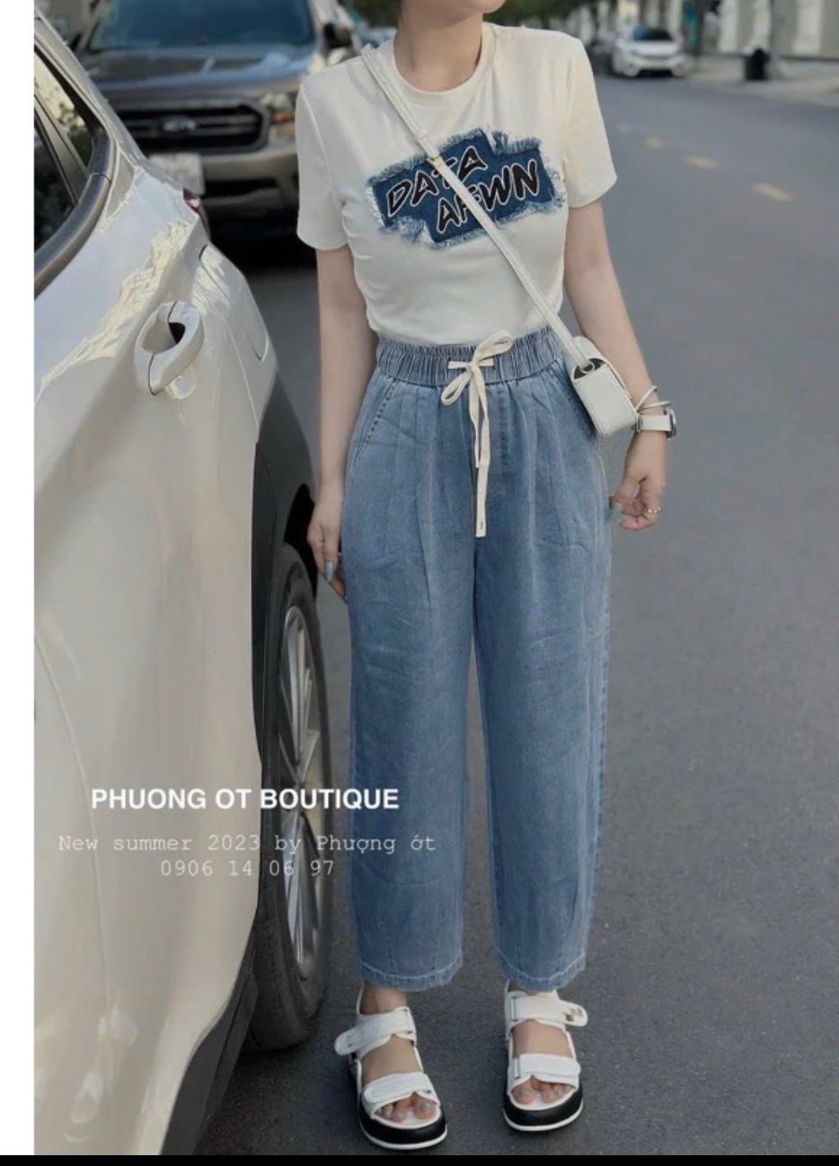 Quần Jeans Baggy Xanh Nhạt Cạp Chun