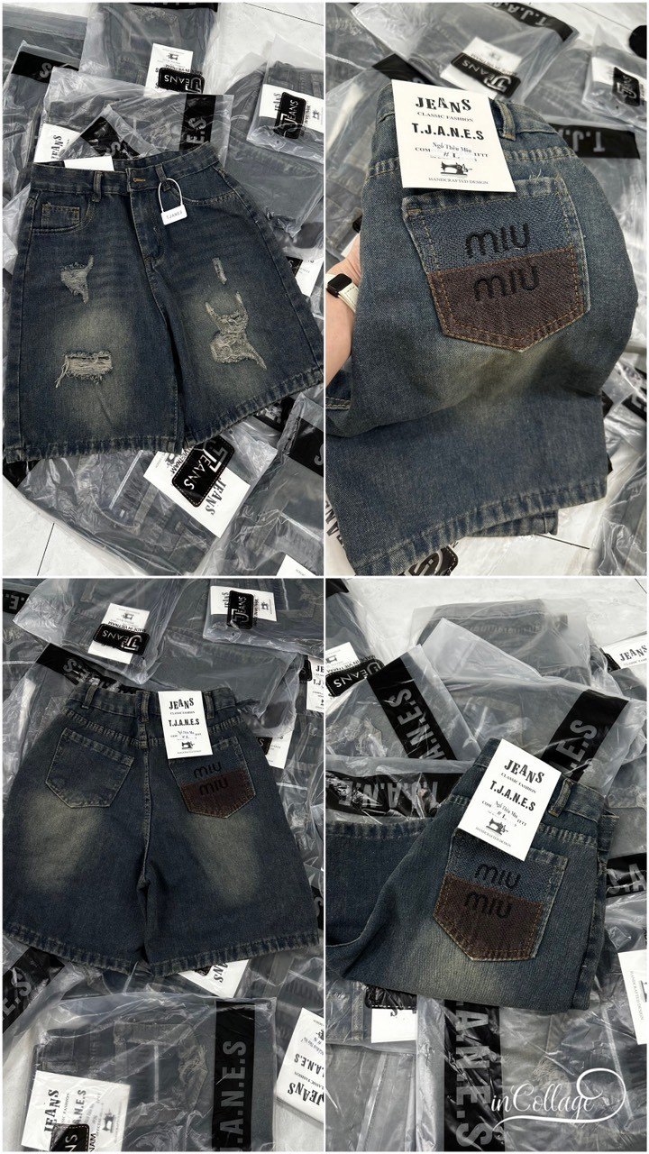 Quần Jeans Ngố Túi Thêu Miu Miu