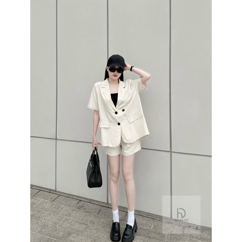 Sét Vest Cộc Trắng Cúc Đen