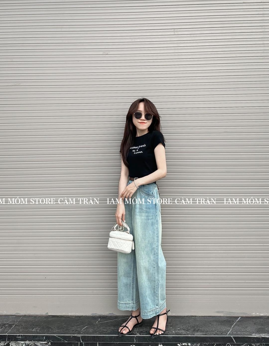 Quần Jens Suông Xanh Nhạt Phối Ly