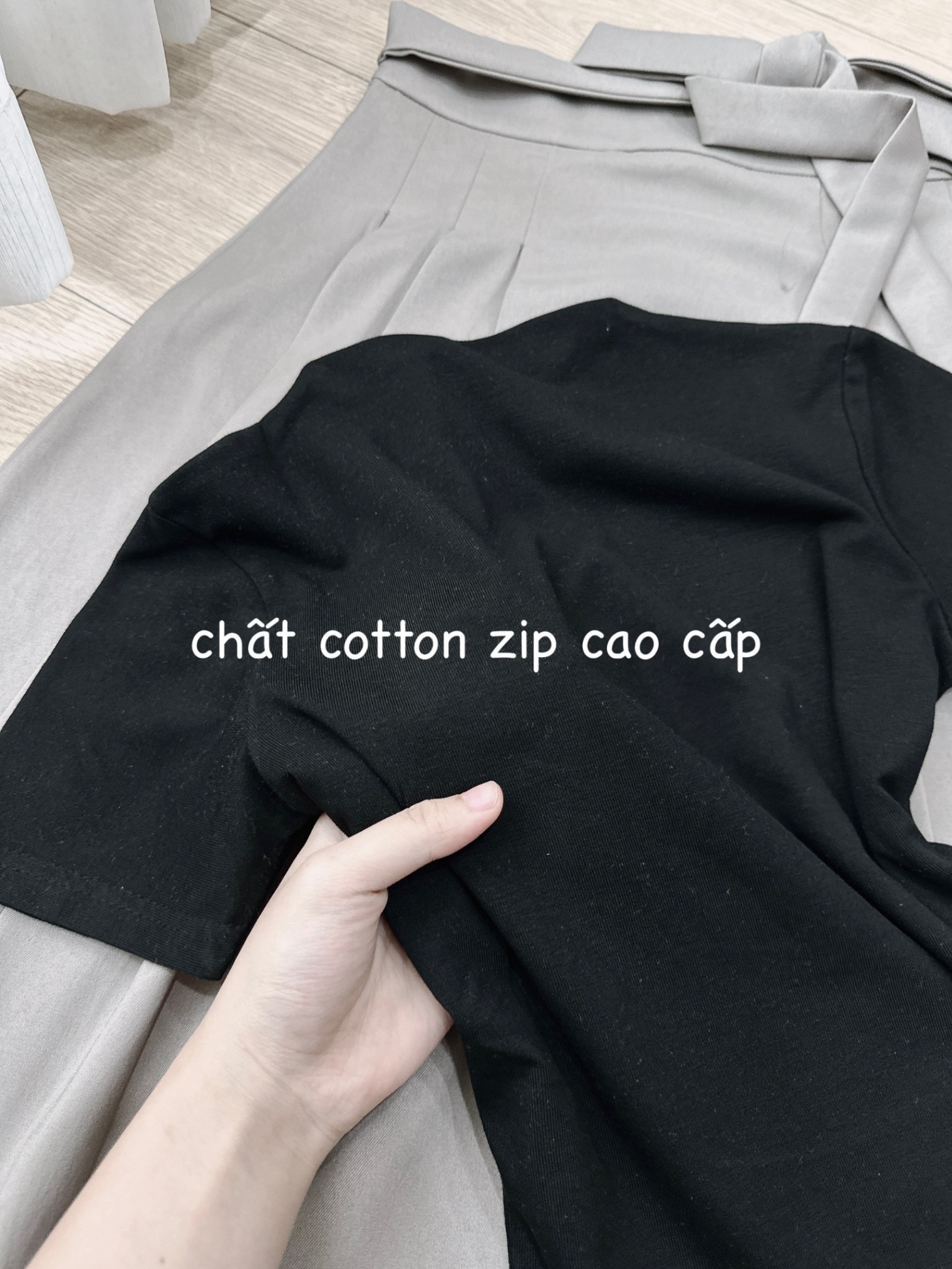 Sét CV Ly Xếp Đai Cạp Mix Áo Cotton Díp