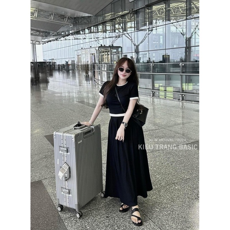 Sét CV Xếp Ly Dài Áo Tăm Viền Trắng