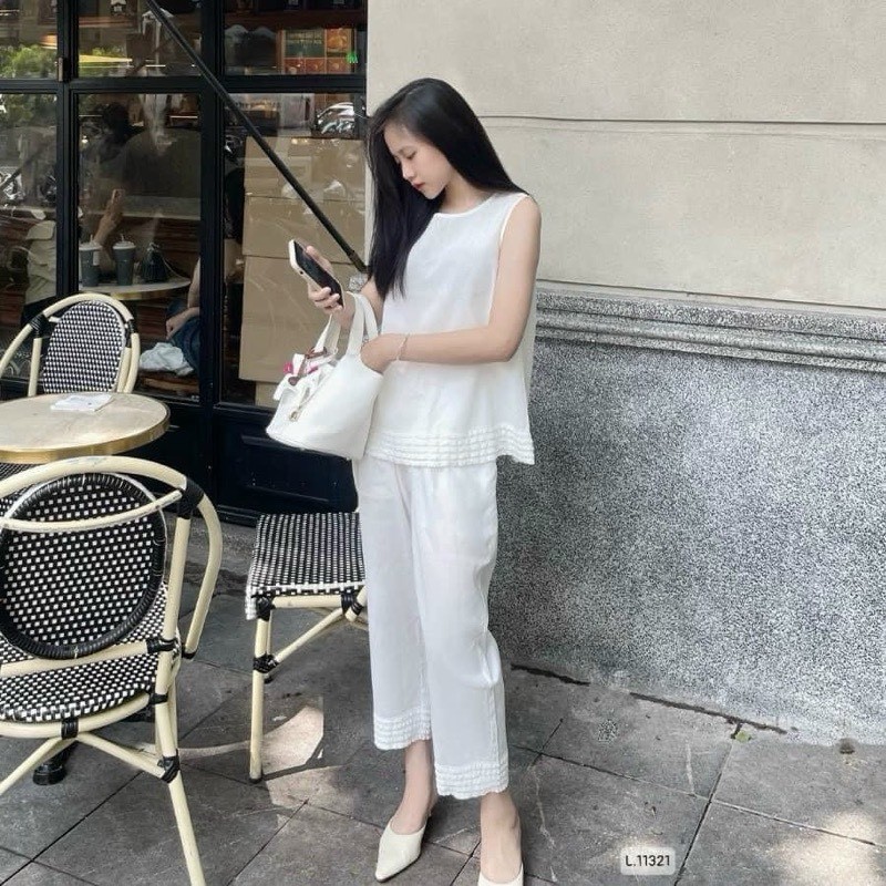 Sét Đũi Trắng Sát Nách Xếp Ly