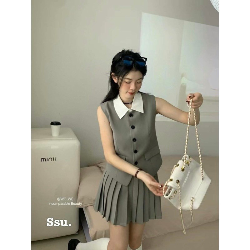 Sét CV Xếp Ly Áo Sát Nách Phối Cổ