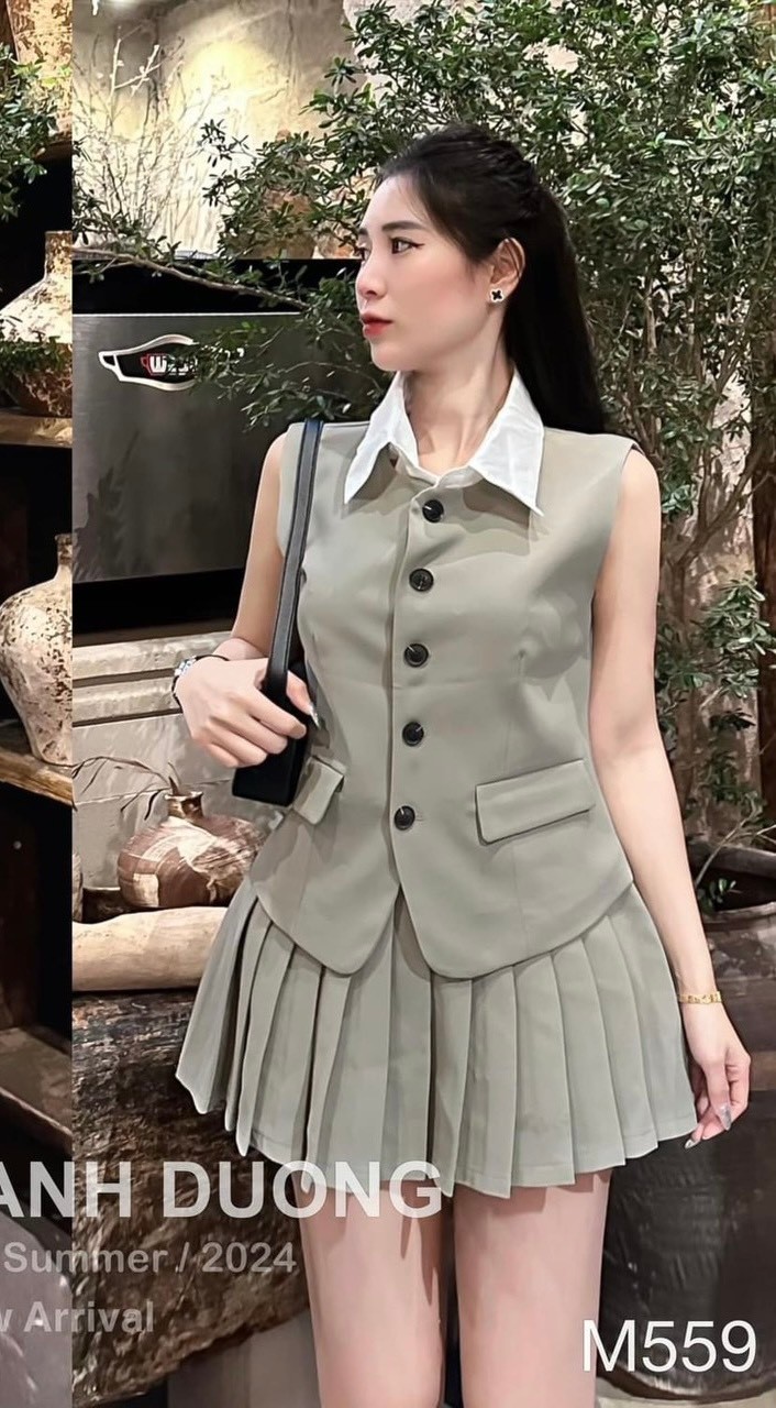 Sét CV Xếp Ly Áo Sát Nách Phối Cổ