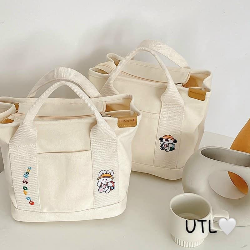 Túi Tote Vải Thêu Hoạt Hình Cute