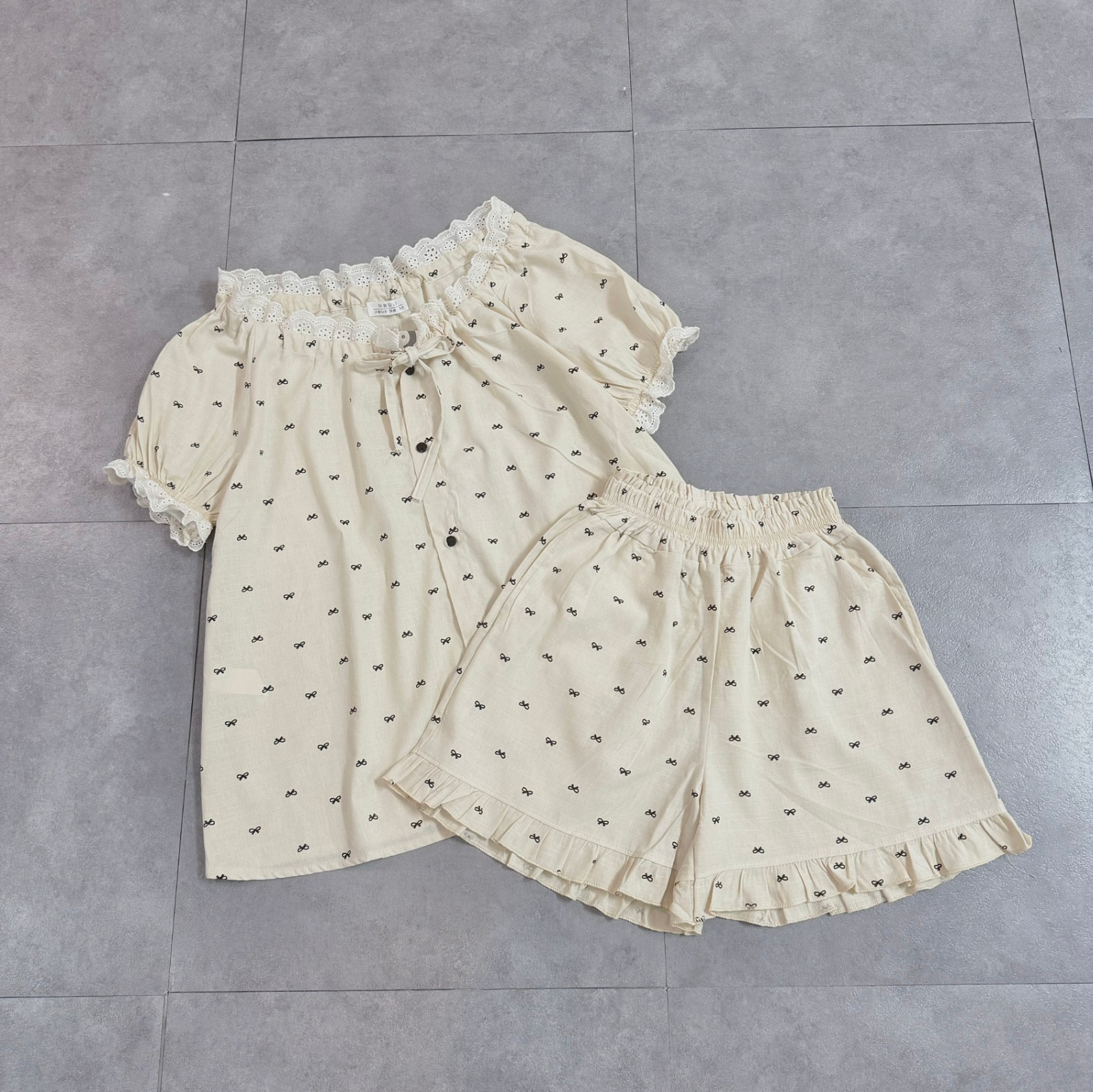 Bộ Cộc Be Cổ Ren In Nơ