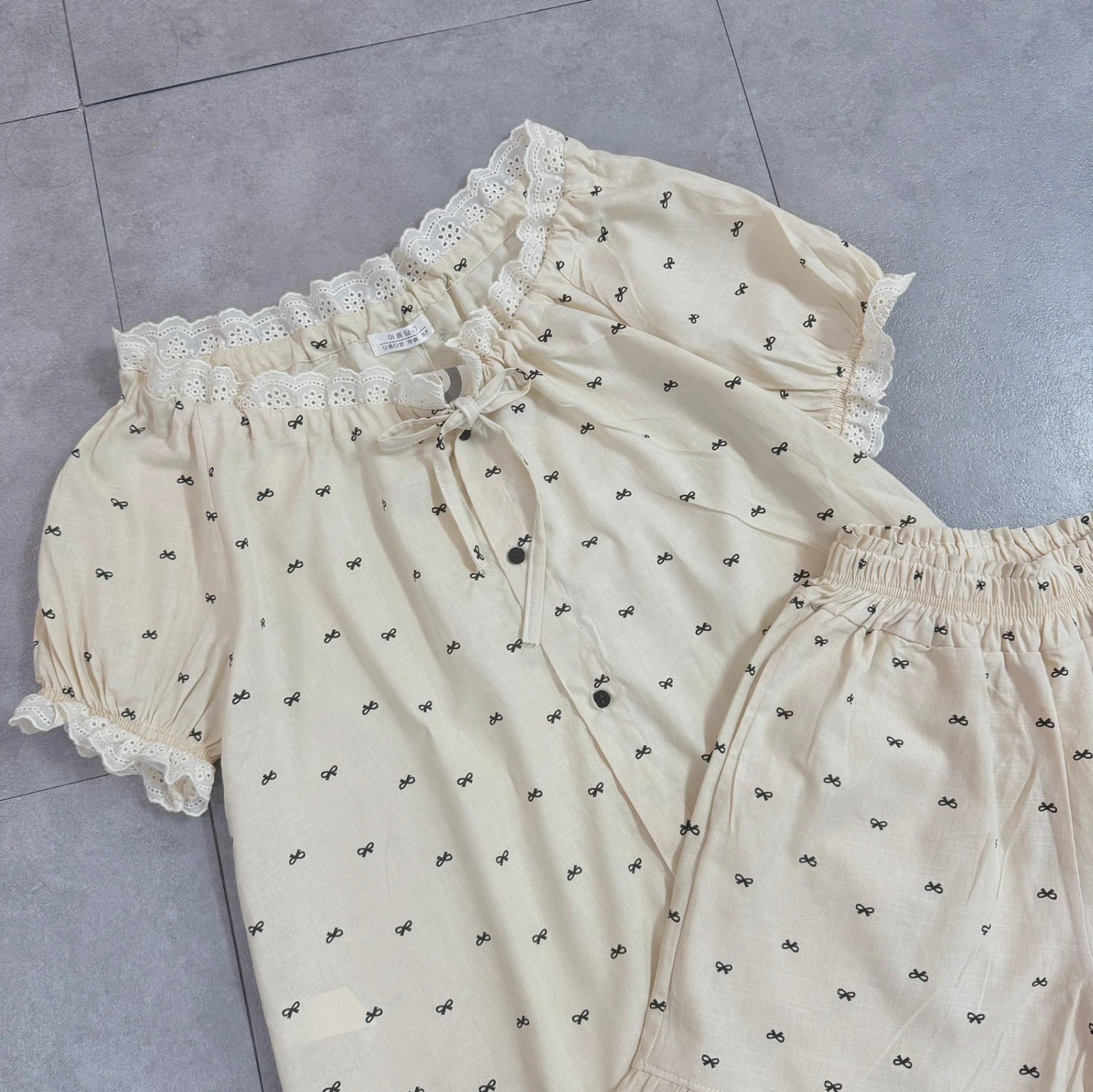 Bộ Cộc Be Cổ Ren In Nơ