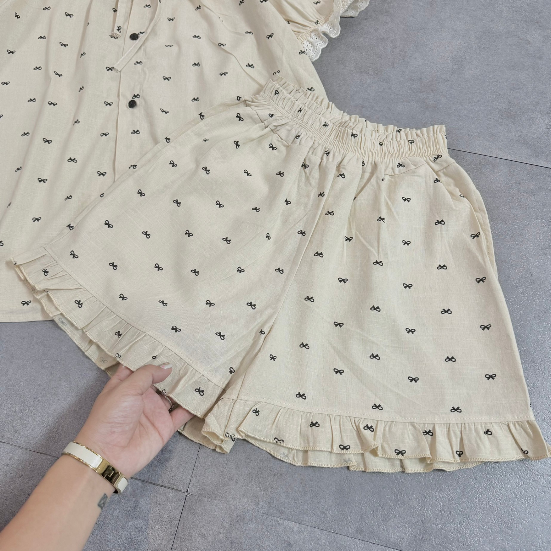 Bộ Cộc Be Cổ Ren In Nơ