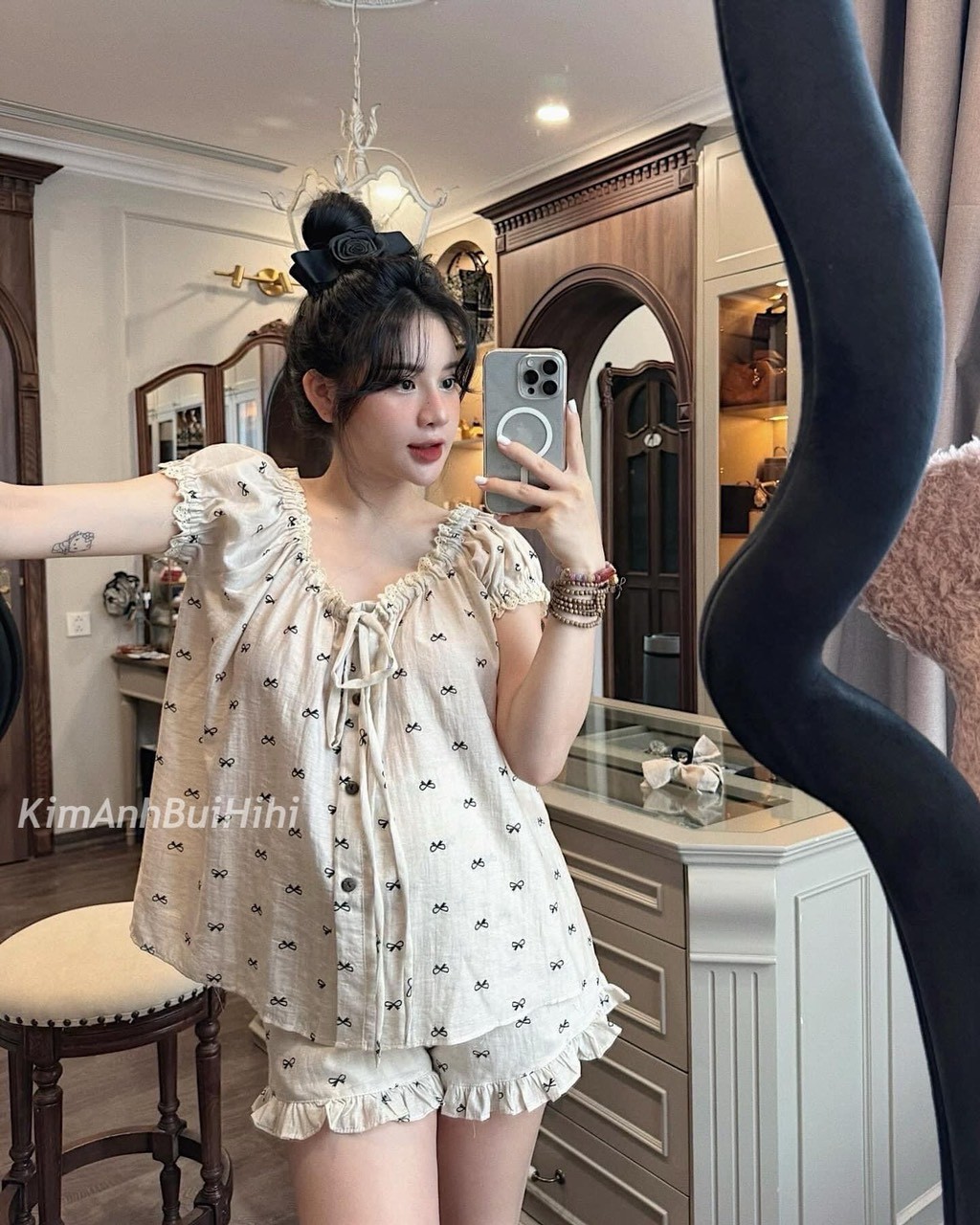 Bộ Cộc Be Cổ Ren In Nơ