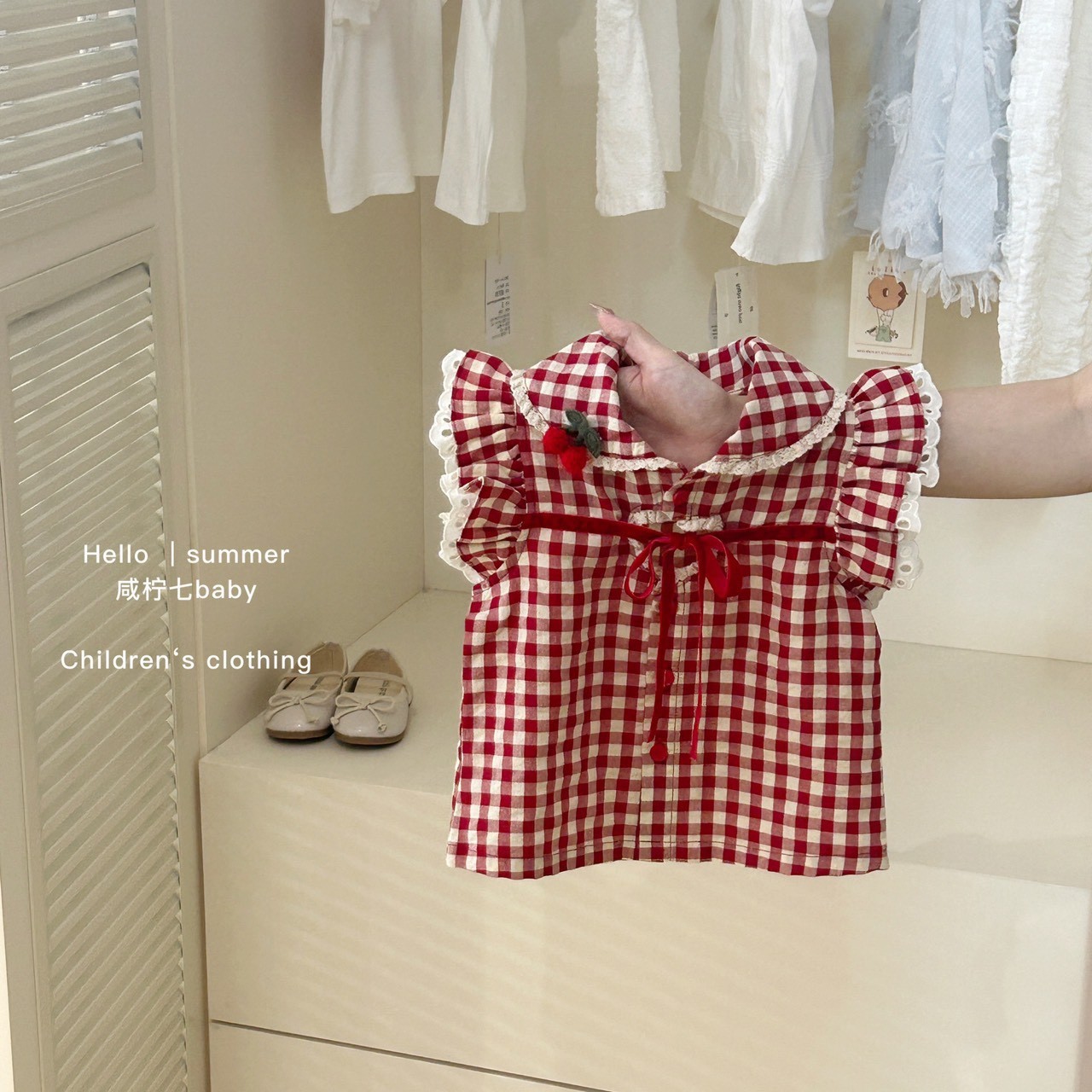 Sét CV Tầng Áo Kẻ Caro Đỏ Cherry Cho Bé