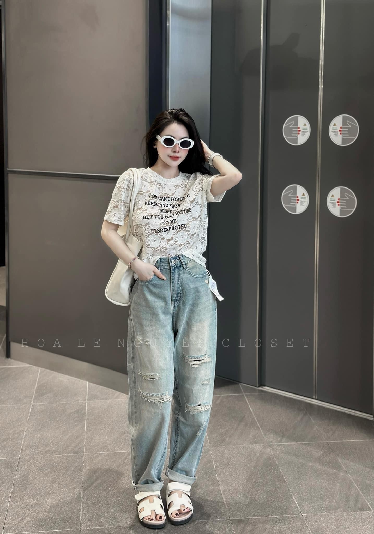 Quần Jeans Baggy Rách 2 Màu Xanh Đen