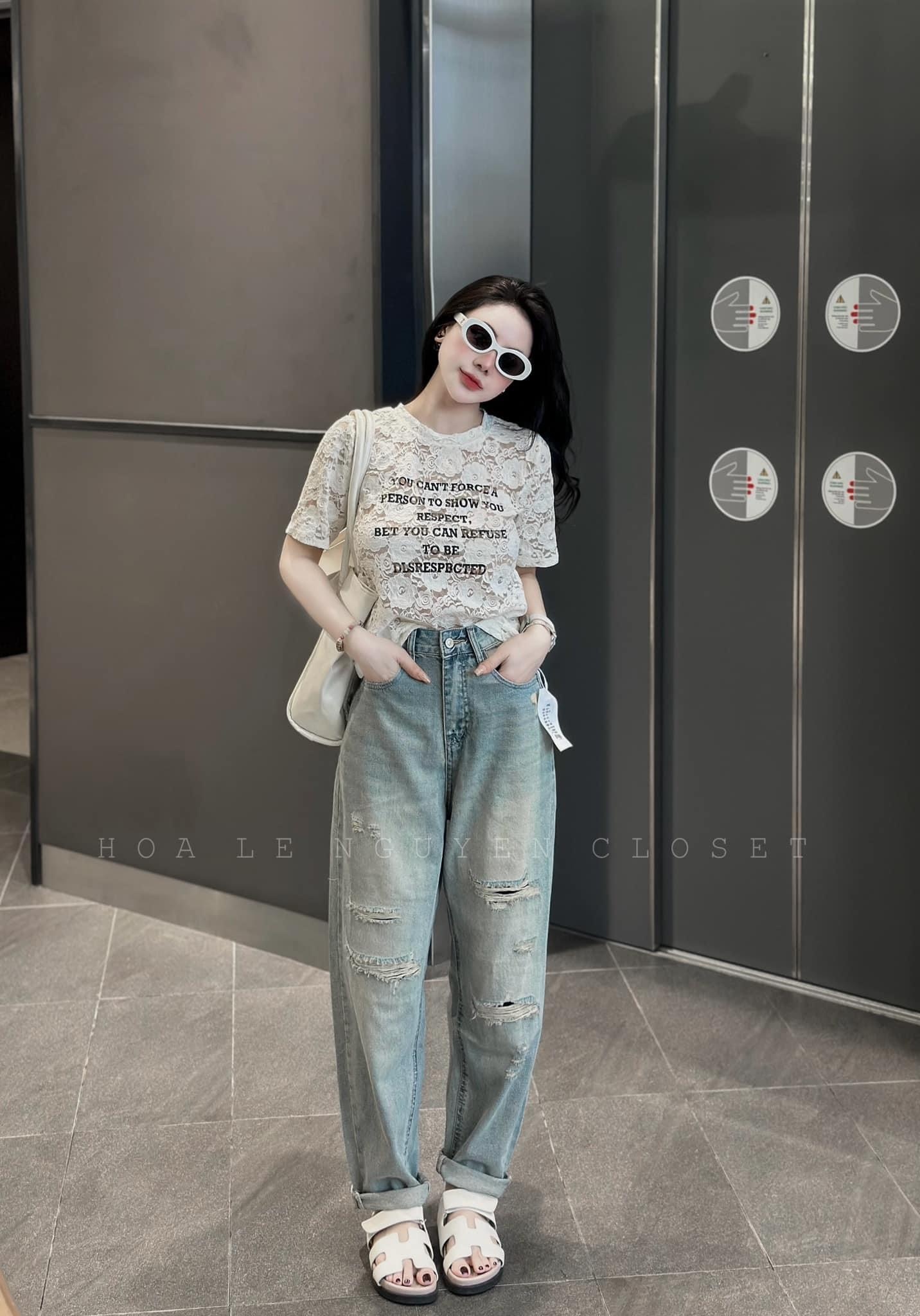 Quần Jeans Baggy Rách 2 Màu Xanh Đen