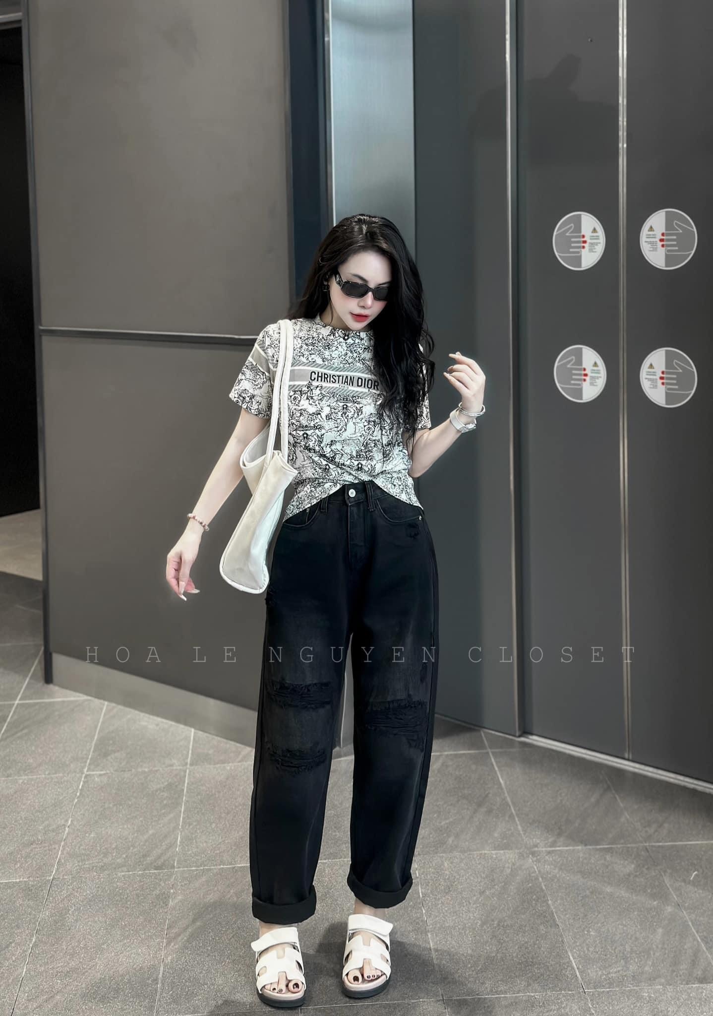 Quần Jeans Baggy Rách 2 Màu Xanh Đen