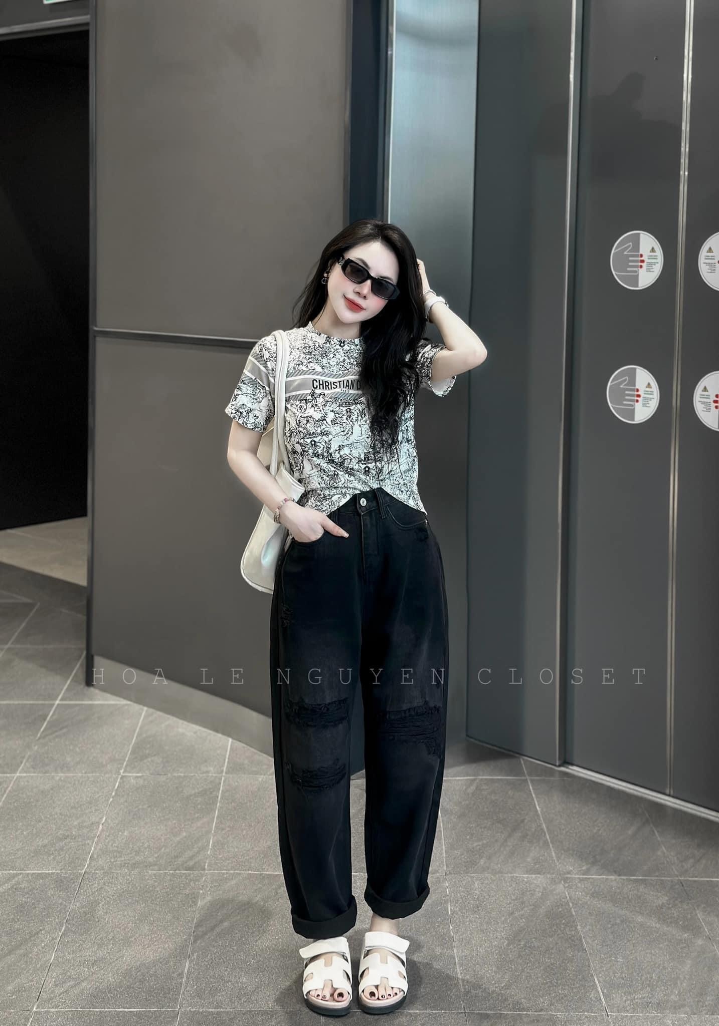 Quần Jeans Baggy Rách 2 Màu Xanh Đen