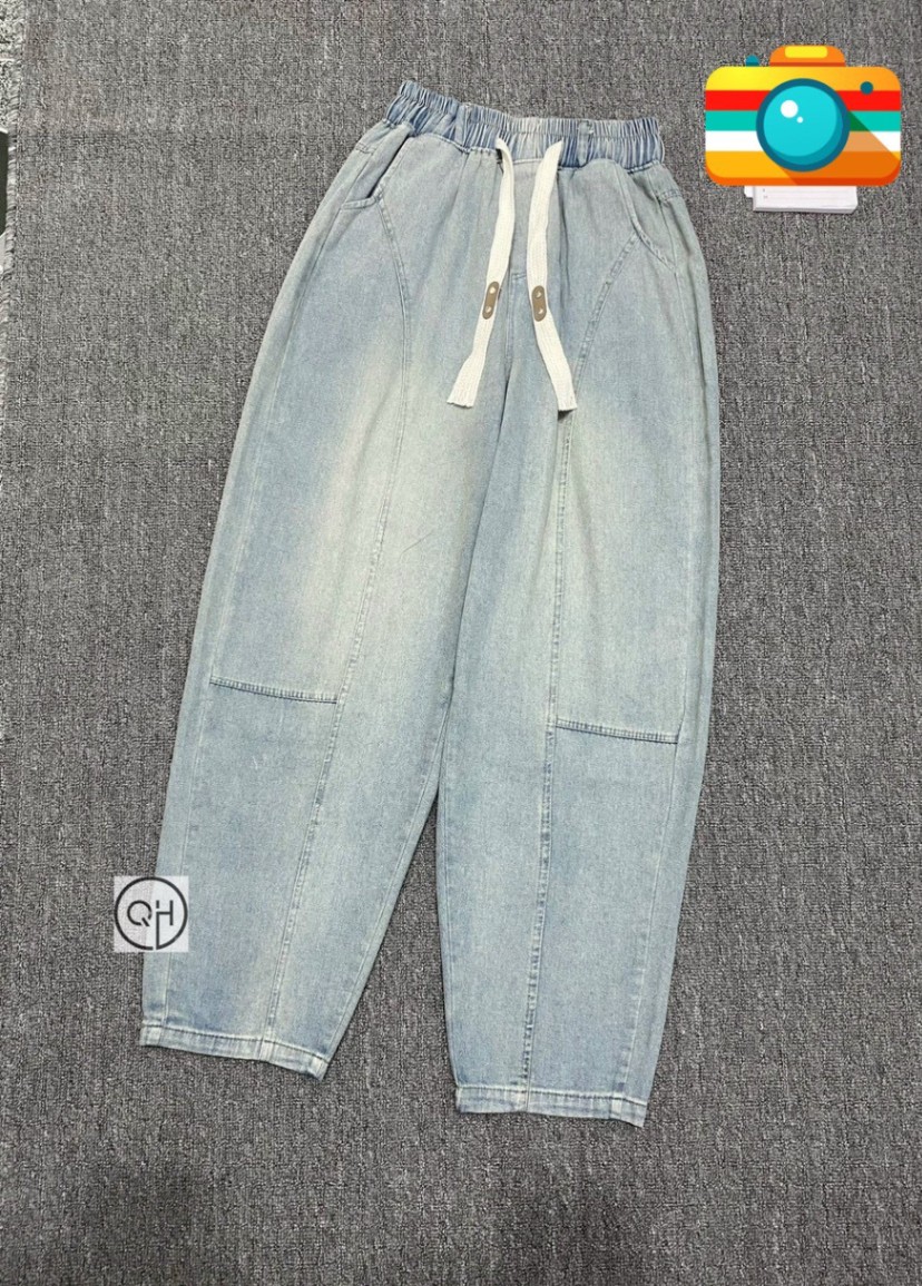 Quần Baggy Jeans Xanh Nhạt Gân Giữa