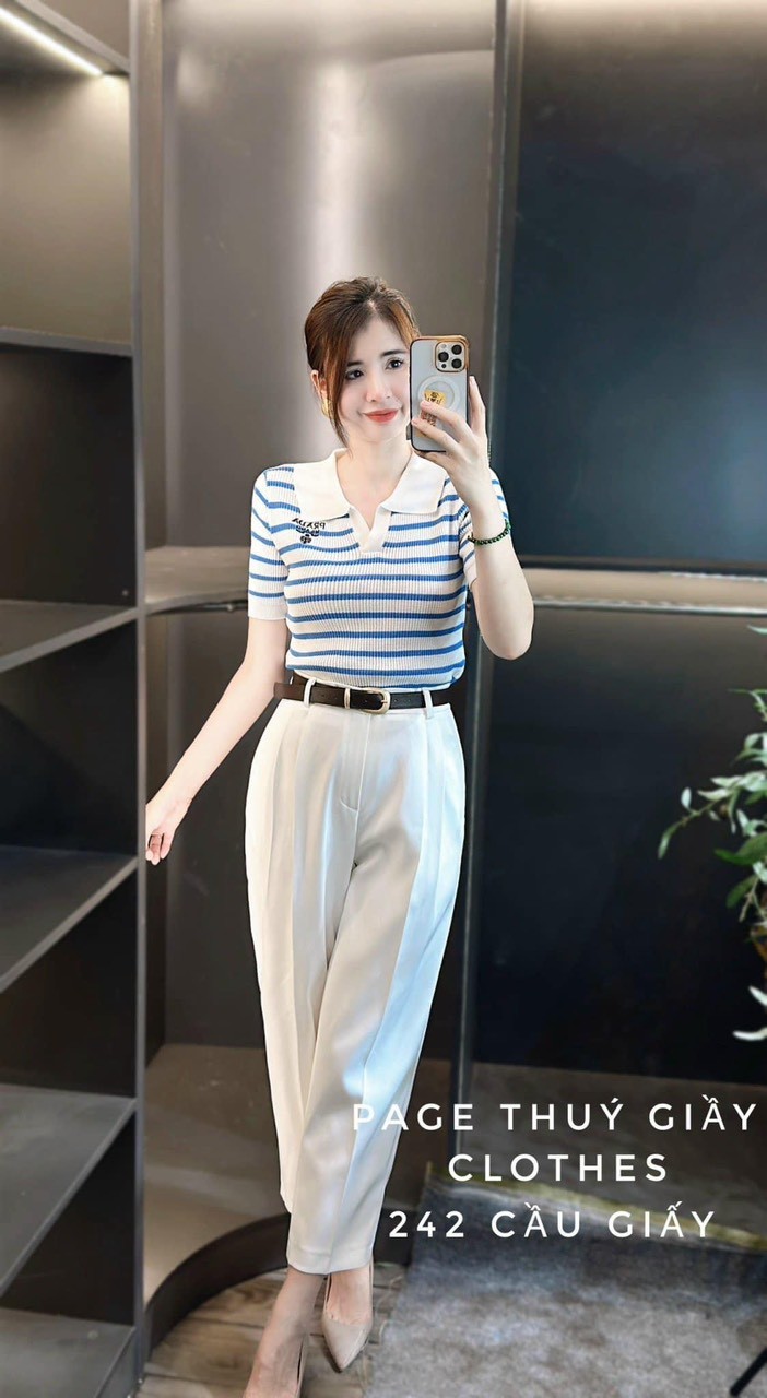 Áo Len Kẻ Ngăn Tay Thêu Prada