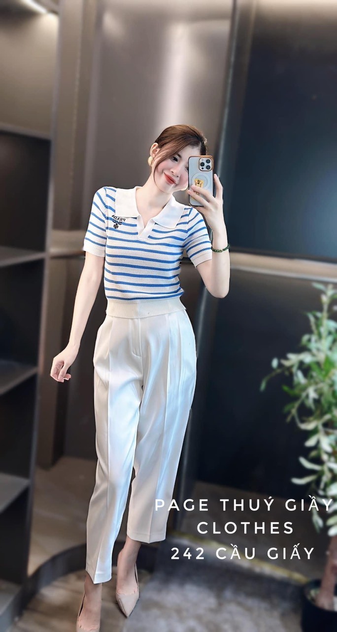 Áo Len Kẻ Ngăn Tay Thêu Prada