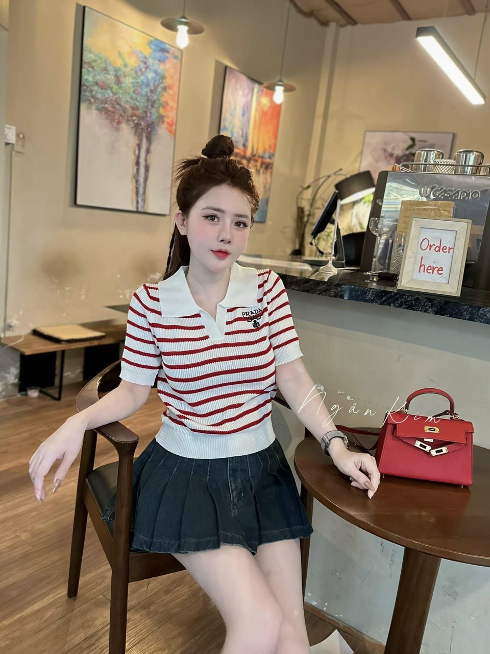 Áo Len Kẻ Ngăn Tay Thêu Prada