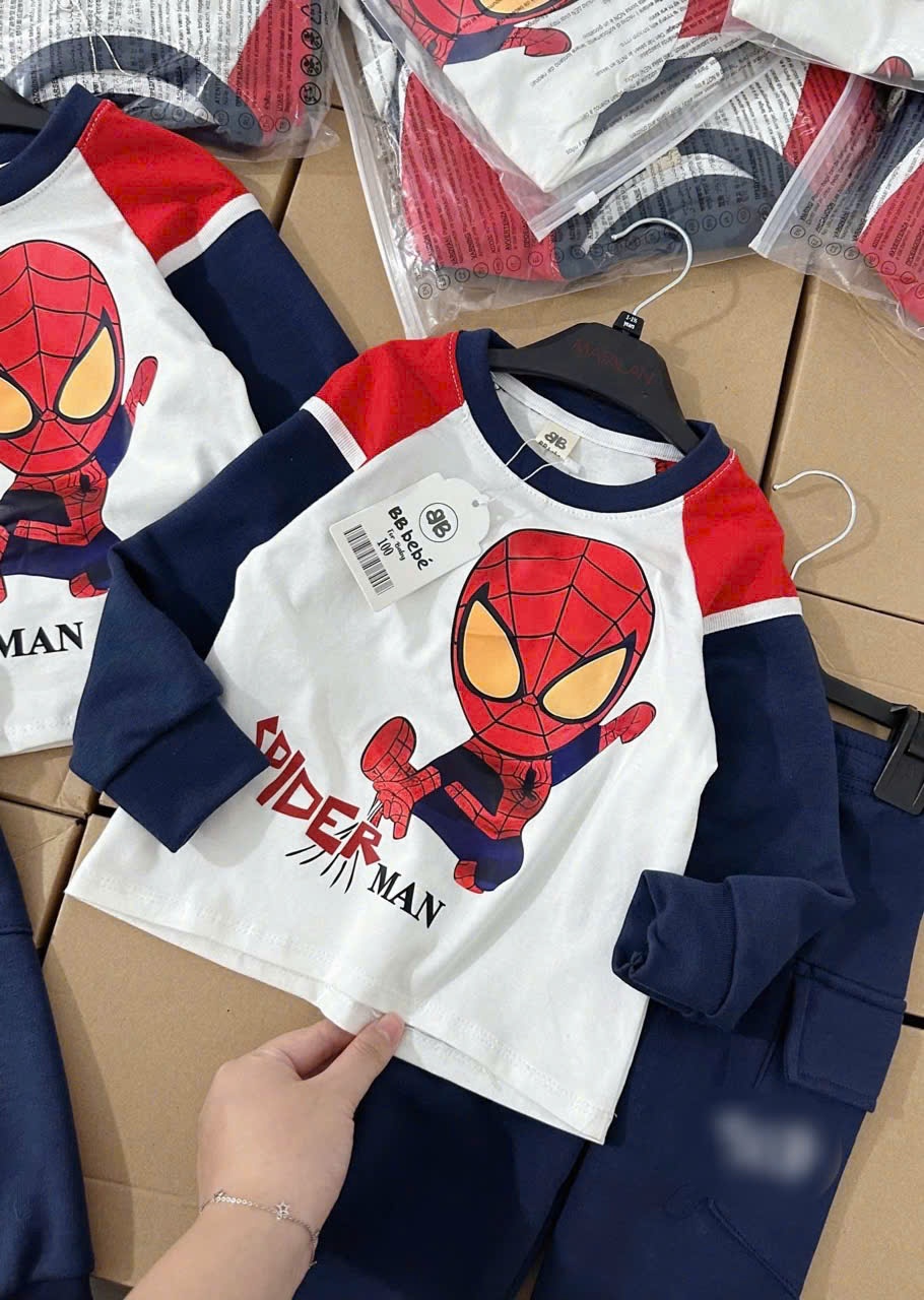 Bộ Spider Man Quần Than Bo Gấu Cho Bé