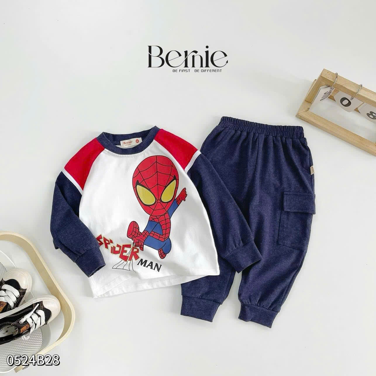 Bộ Spider Man Quần Than Bo Gấu Cho Bé