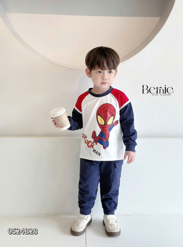 Bộ Spider Man Quần Than Bo Gấu Cho Bé