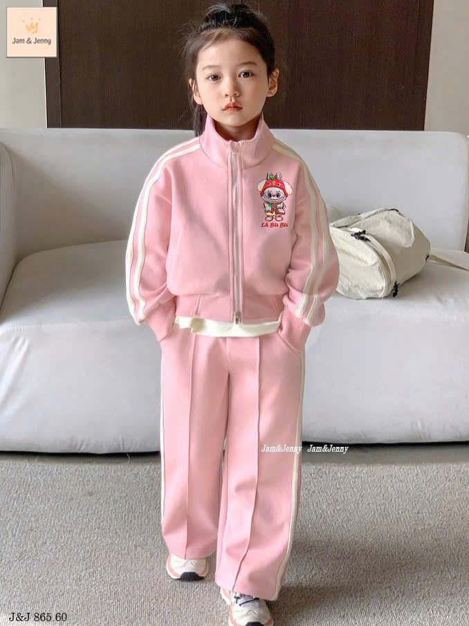 Bộ Nỉ Hồng Quần Suông Labubu Cho Bé