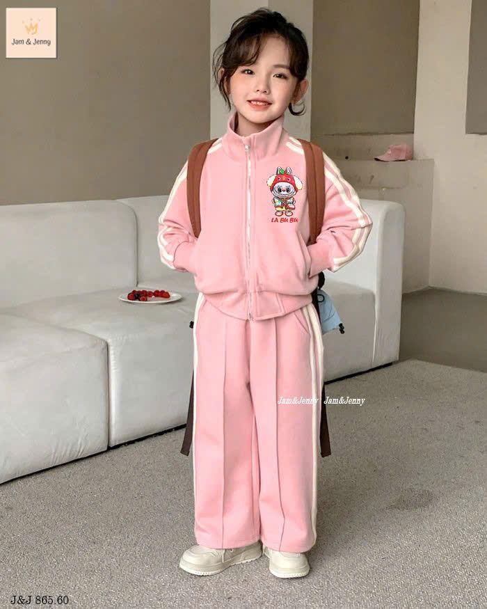 Bộ Nỉ Hồng Quần Suông Labubu Cho Bé