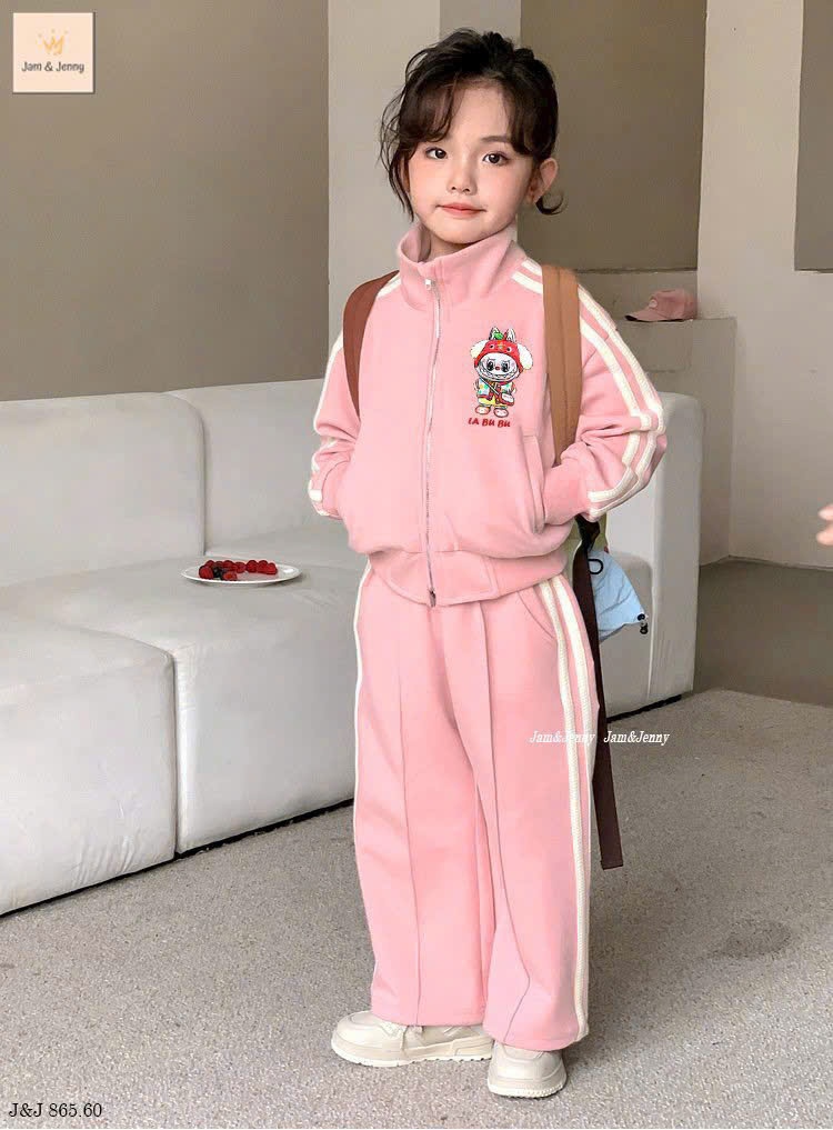Bộ Nỉ Hồng Quần Suông Labubu Cho Bé