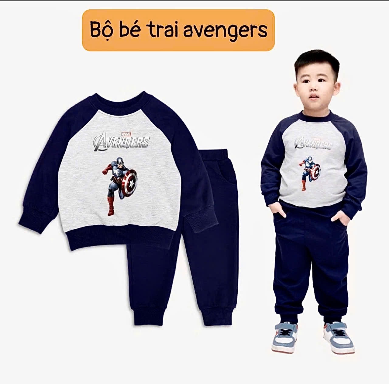 Bộ Bé Trai Avengers Xanh Than