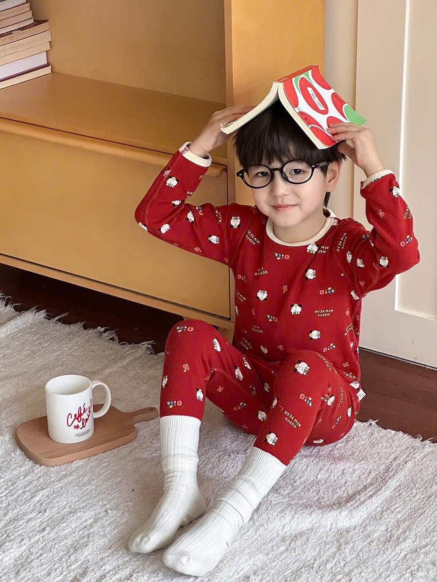 Bộ DT Đỏ In Cún Cổ Viền Bé