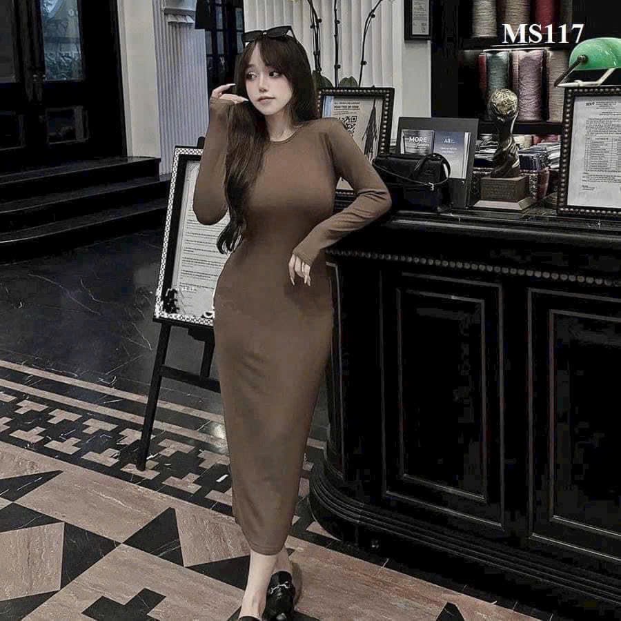 Váy Zip Body Đen Nâu