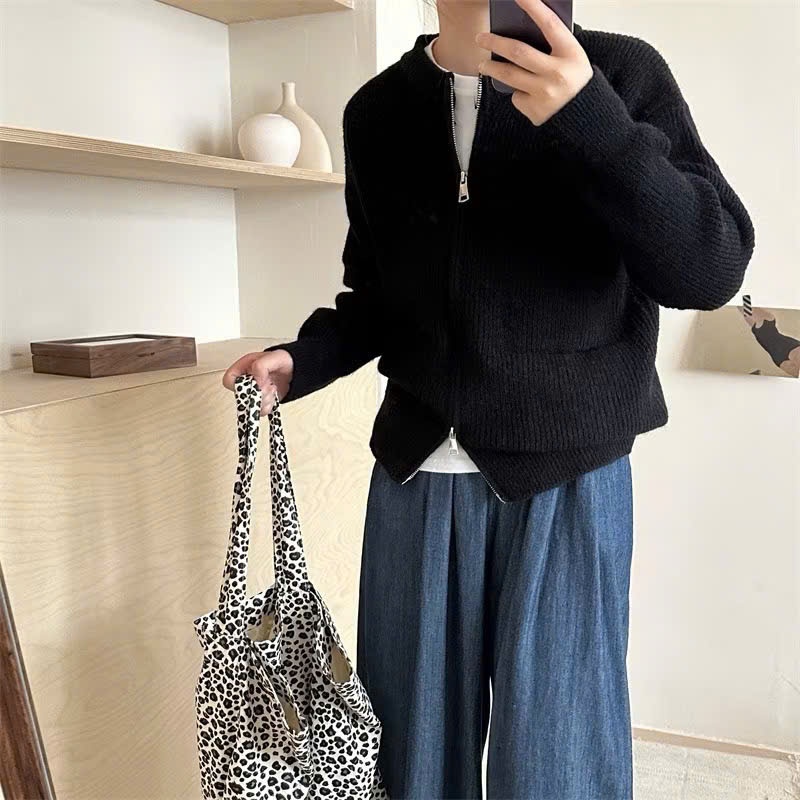 Áo Len Cổ Đứng Kéo Khóa 2 Đầu