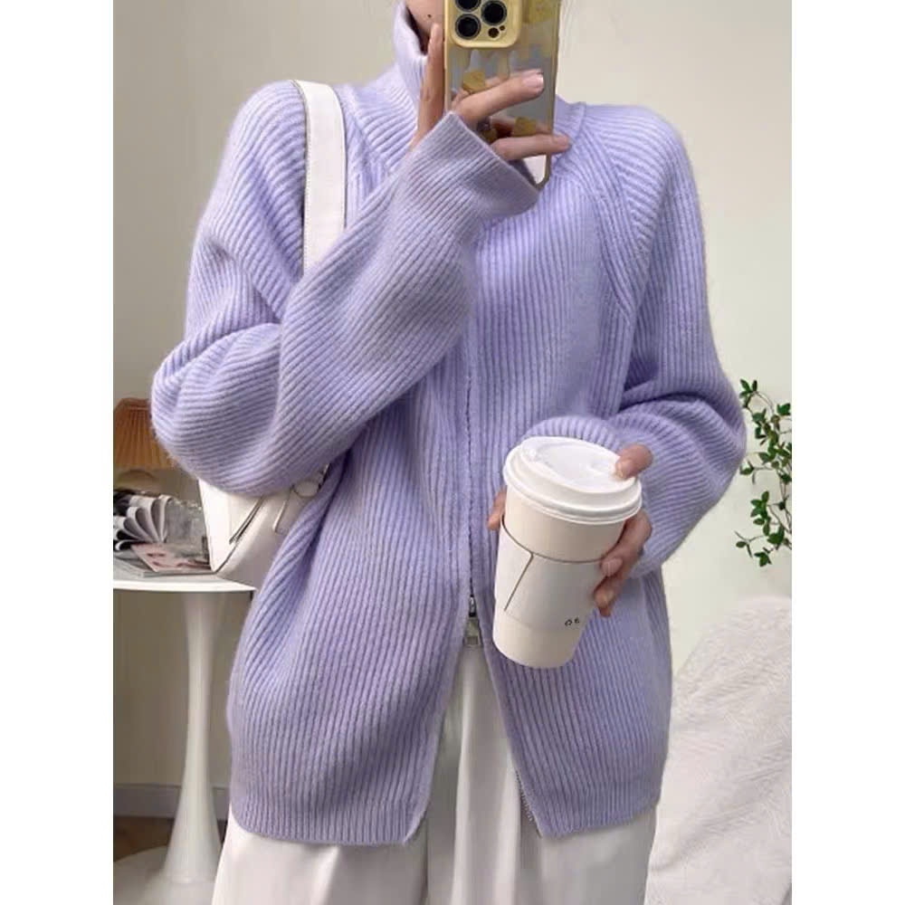 Áo Len Cổ Đứng Kéo Khóa 2 Đầu