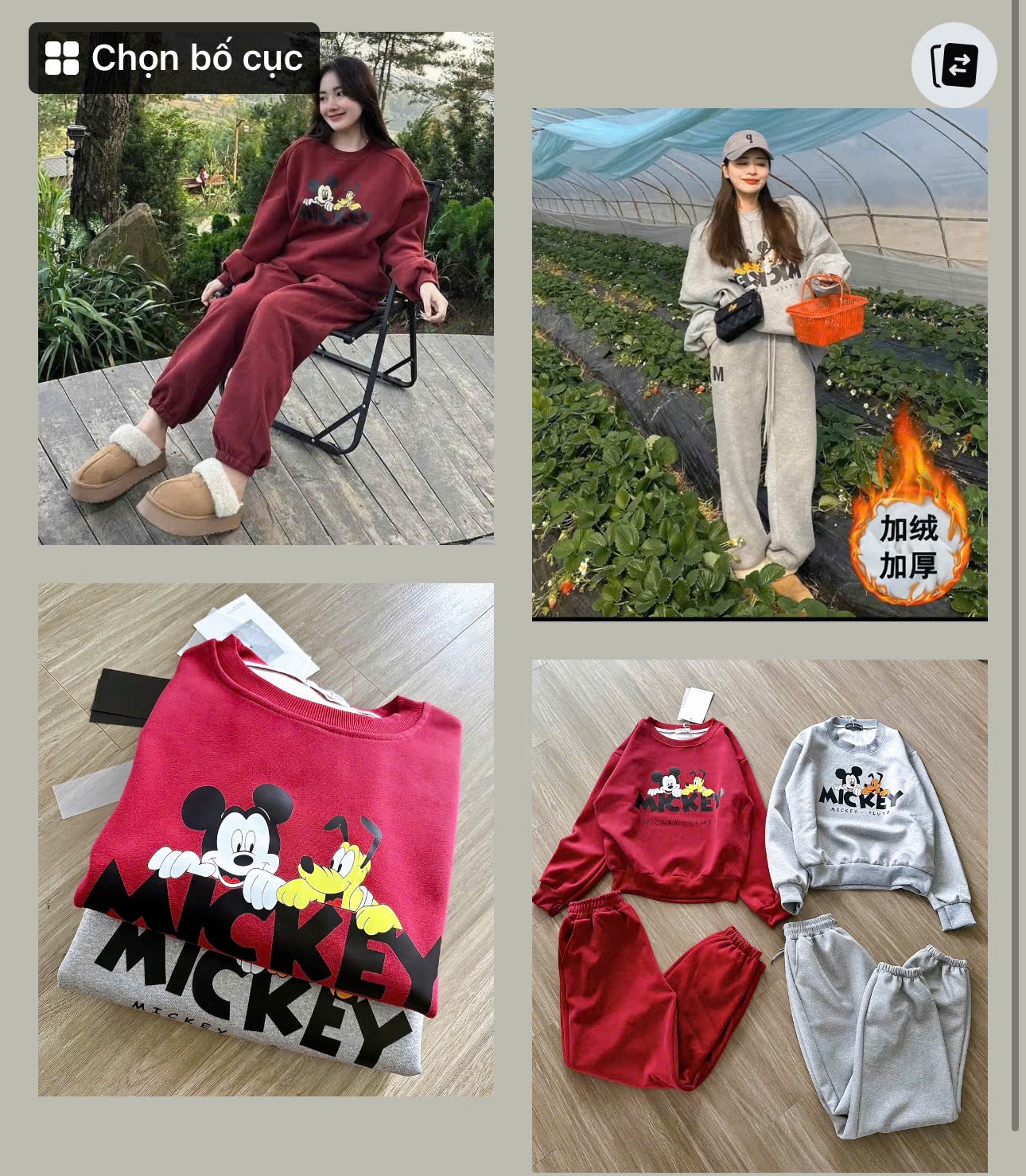 Bộ Nỉ Mickey 2 Màu