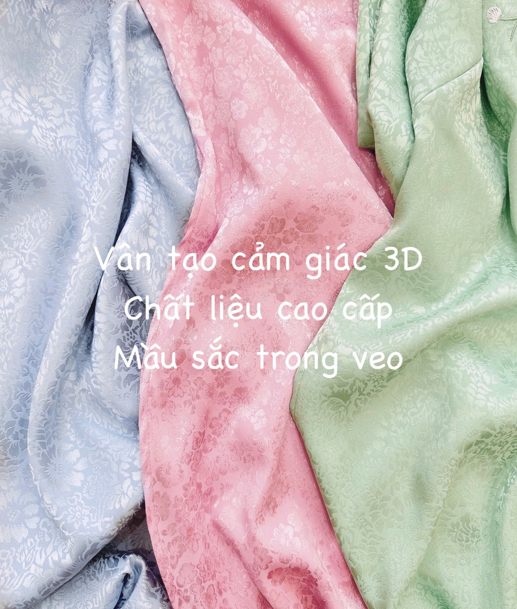 Set Áo Dài Gấm Thêu Hoa Tuyết Mai 3 Màu