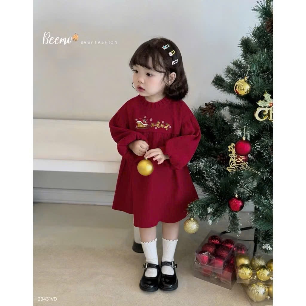 Váy Nhung Đỏ Noel Bé Gái