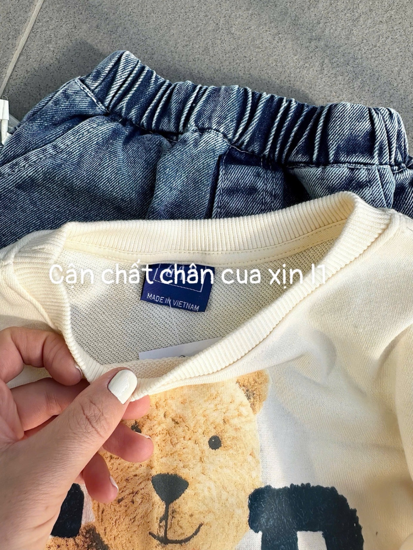 Bộ Nỉ Gấu Gap Mix Quần Jeans Bé