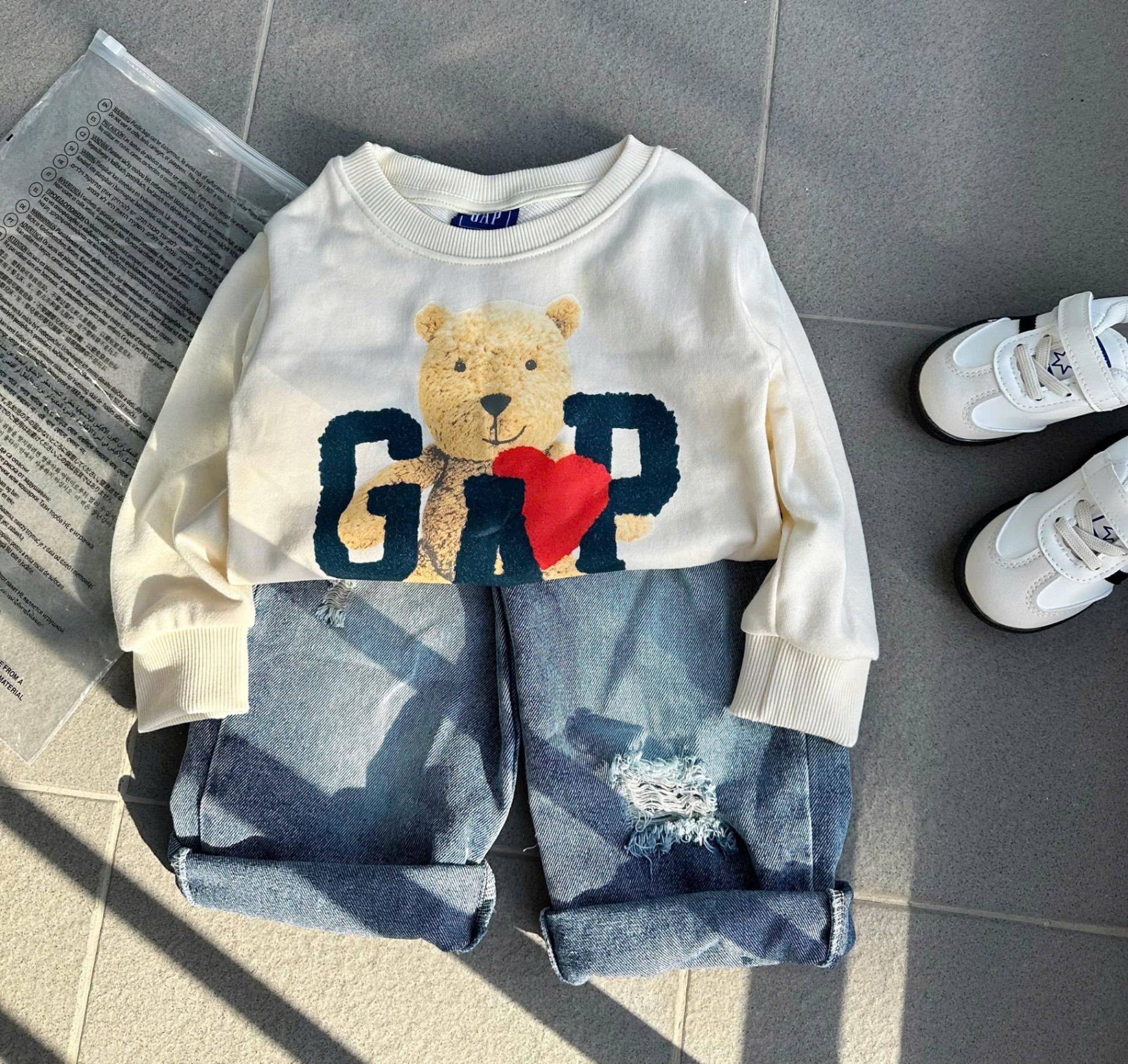 Bộ Nỉ Gấu Gap Mix Quần Jeans Bé