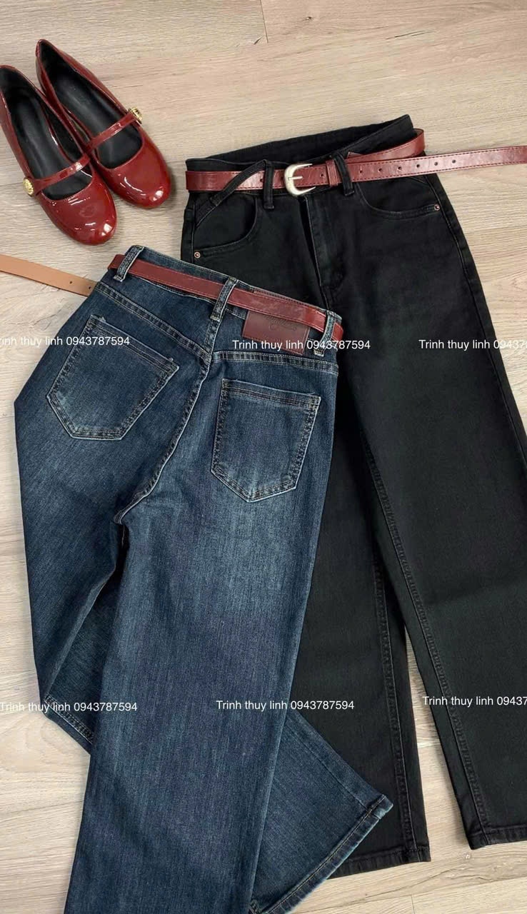Quần Jeans Ống Đứng Kèm Đai
