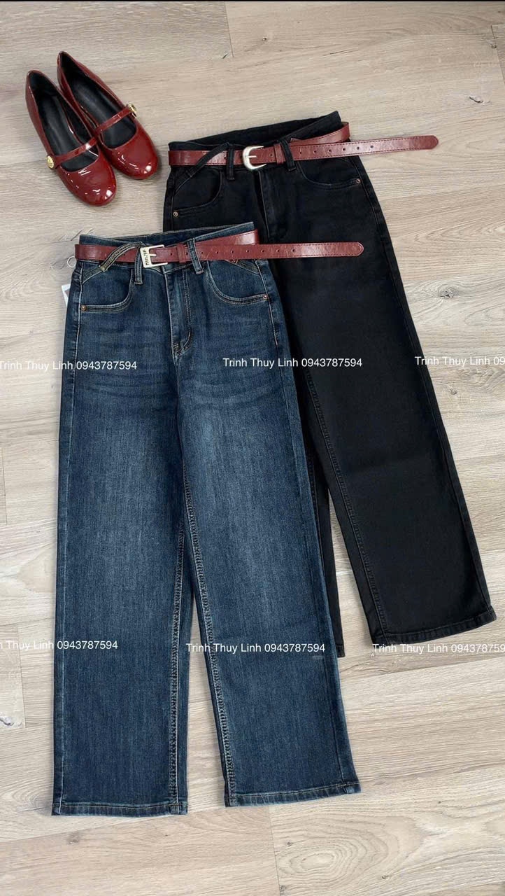 Quần Jeans Ống Đứng Kèm Đai