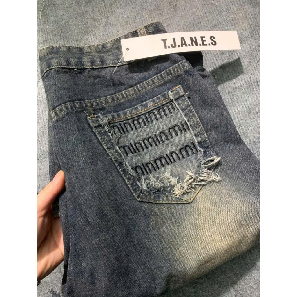 Quần Baggy Jeans Rách Túi Thêu Minmin