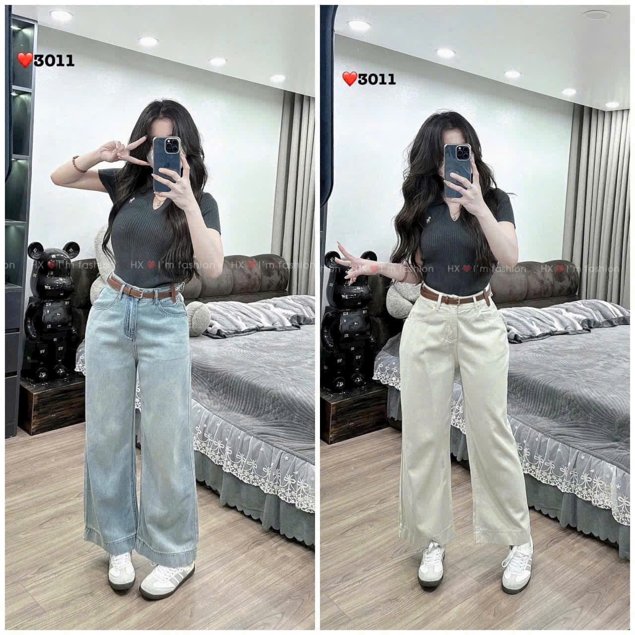 Quần Jeans Suông Gấu To 2 Màu