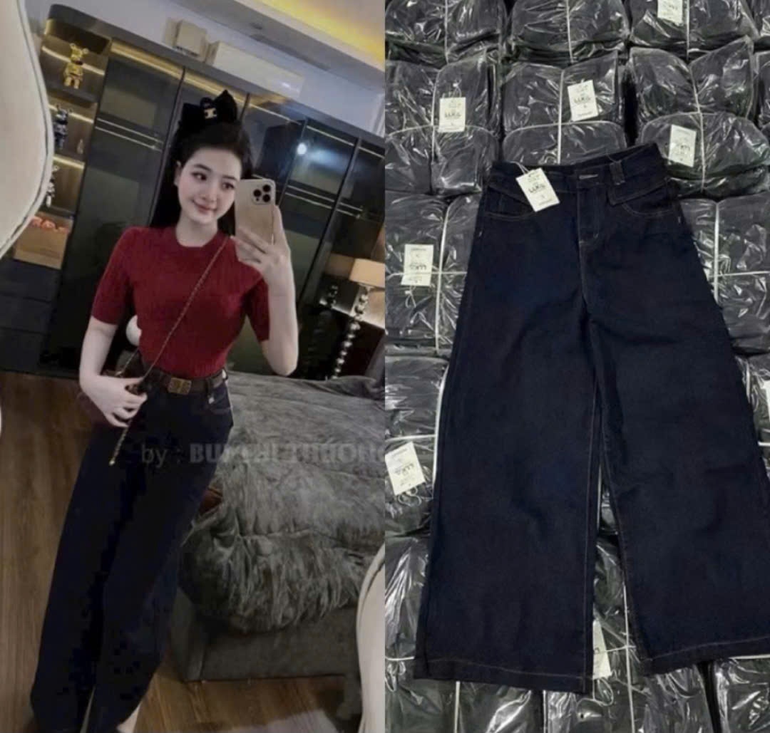 Quần Jeans Suông Xanh Đậm Gấu To