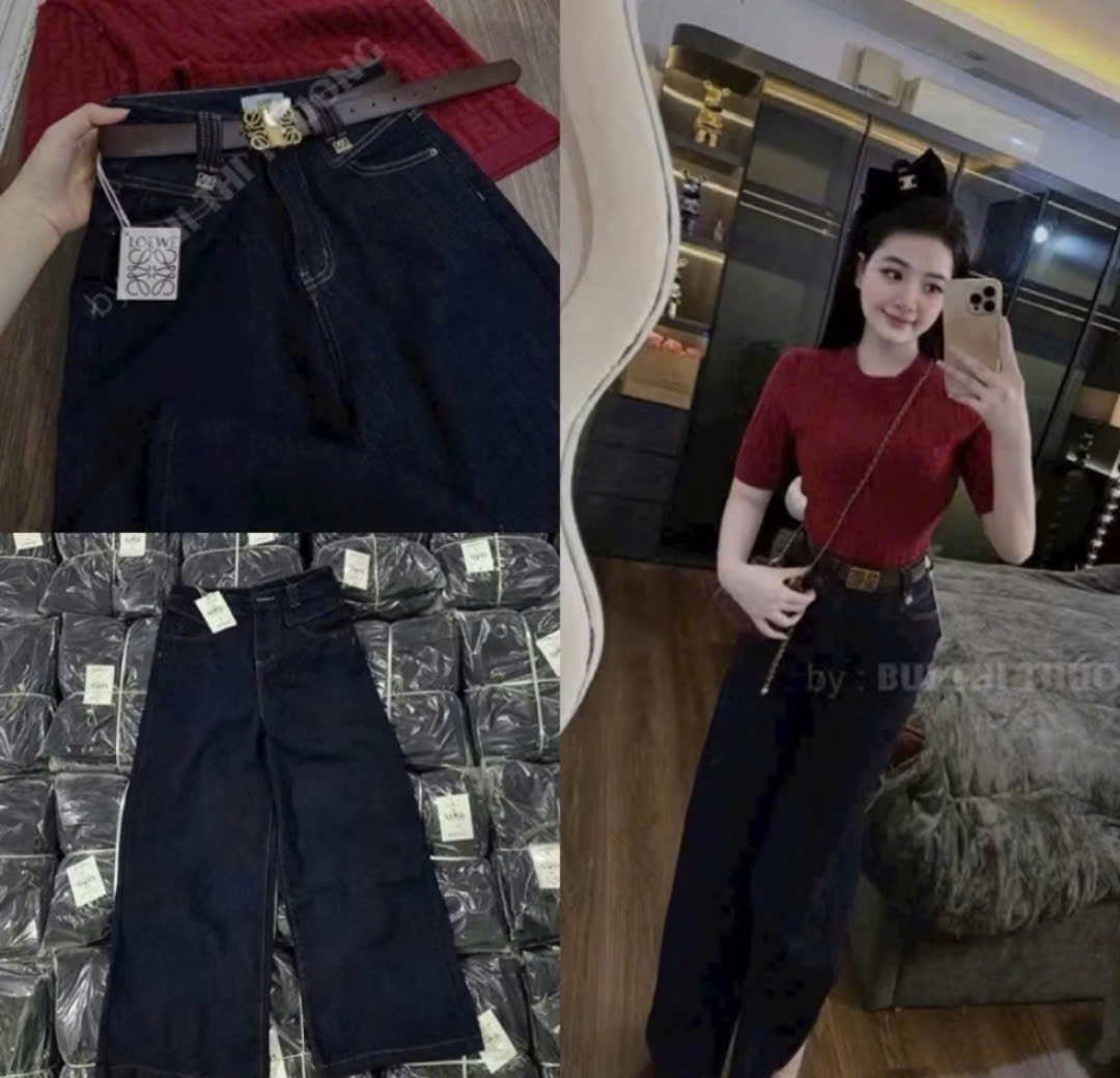 Quần Jeans Suông Xanh Đậm Gấu To